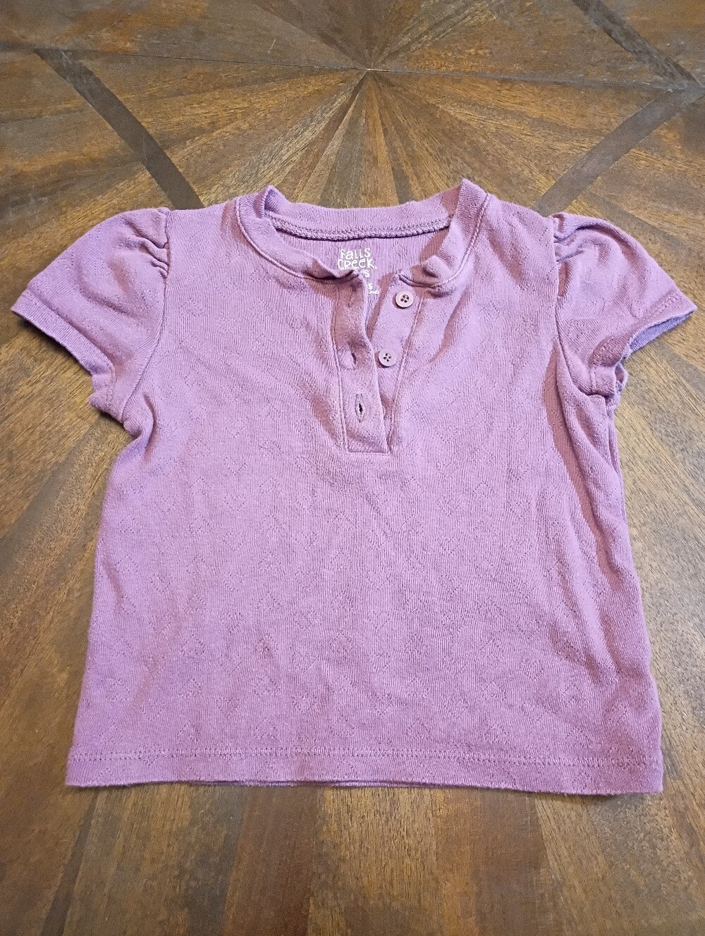 Falls Creek Kids Toddler Girls Purple Pointelle Puff Sleeve Henley Top 24M